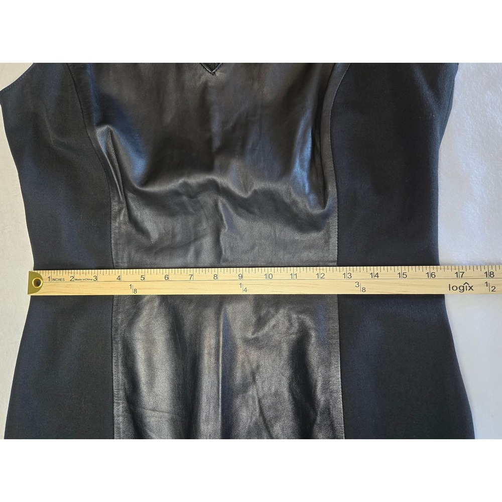 Banana Republic Womens Black Leather Front Ponte Sheath Dress V-Neck Size 12 - Picture 6 of 10